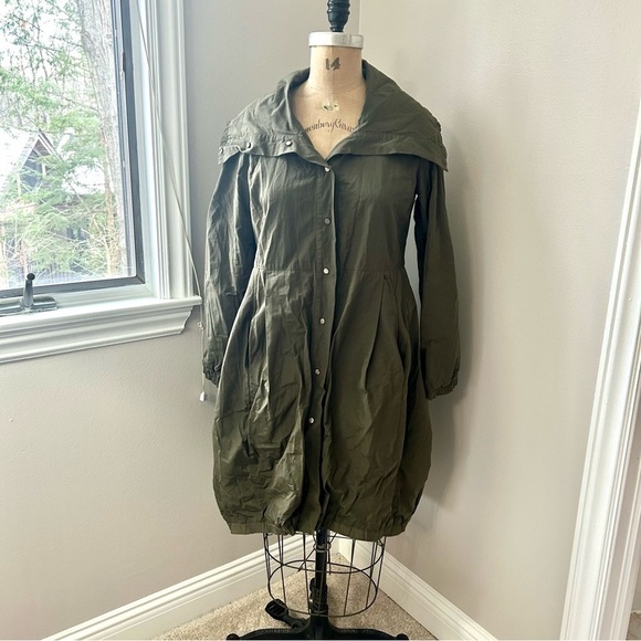 Eileen Fisher Women’s Bubble Hem Surplus Green Trench Coat Jacket XS - Picture 3 of 14